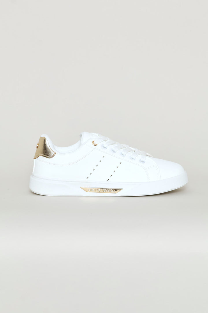 Lace Up Gold Trim Sneaker - White