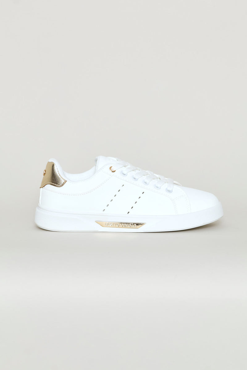 Lace Up Gold Trim Sneaker - White