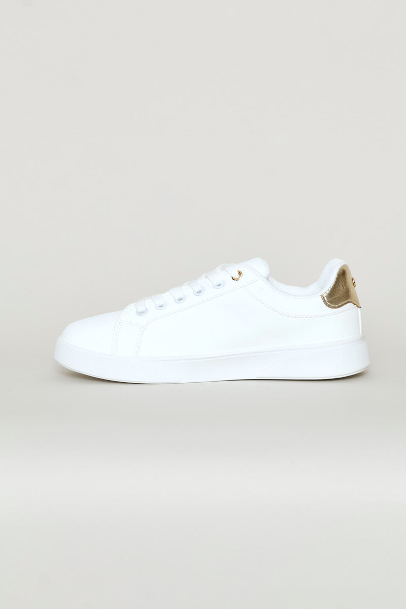 Lace Up Gold Trim Sneaker - White