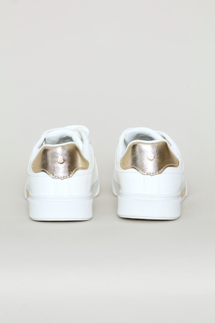 Lace Up Gold Trim Sneaker - White