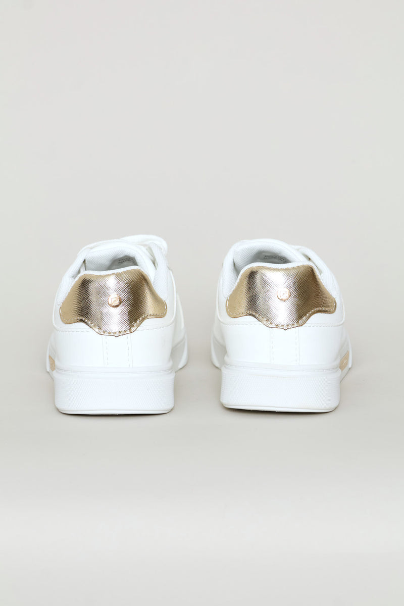 Lace Up Gold Trim Sneaker - White