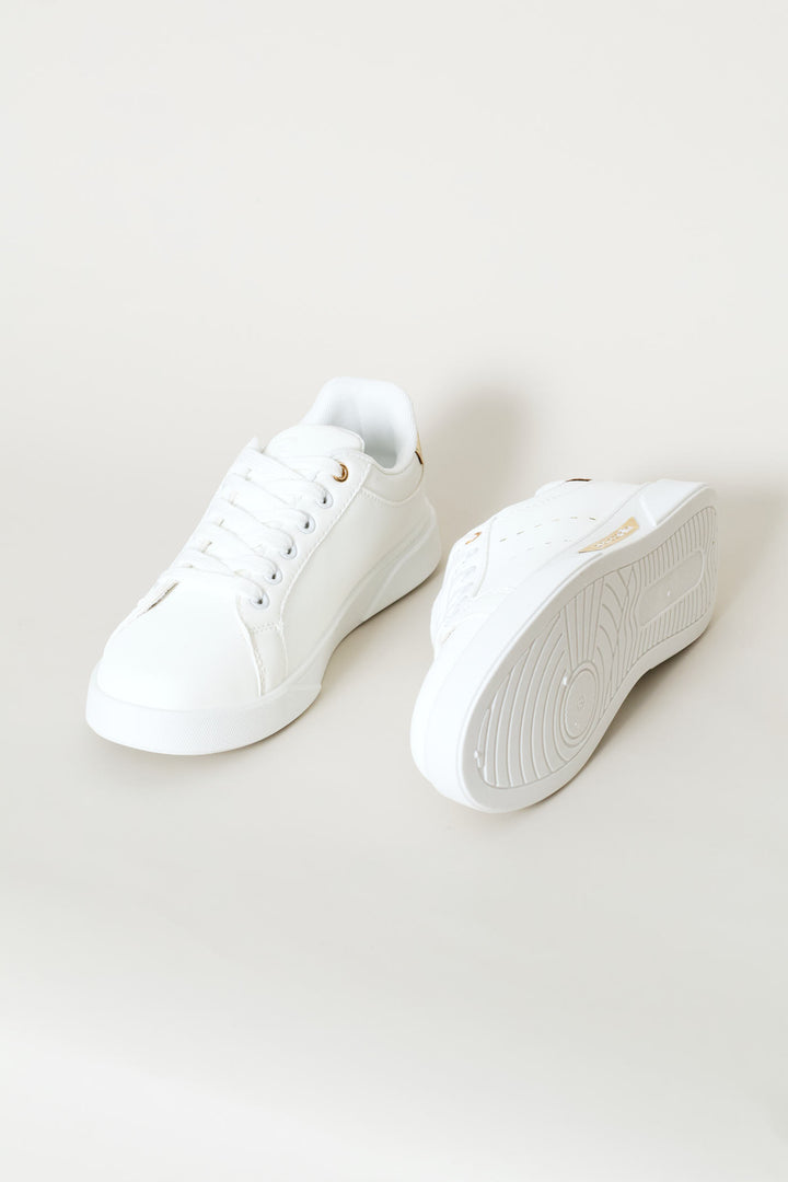 Lace Up Gold Trim Sneaker - White