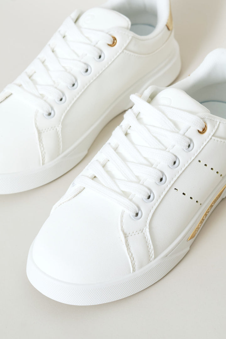 Lace Up Gold Trim Sneaker - White