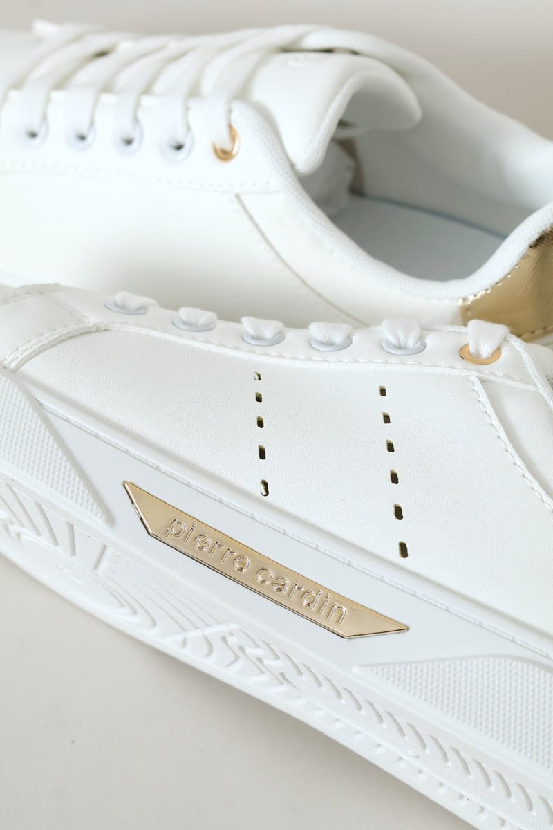 Lace Up Gold Trim Sneaker - White