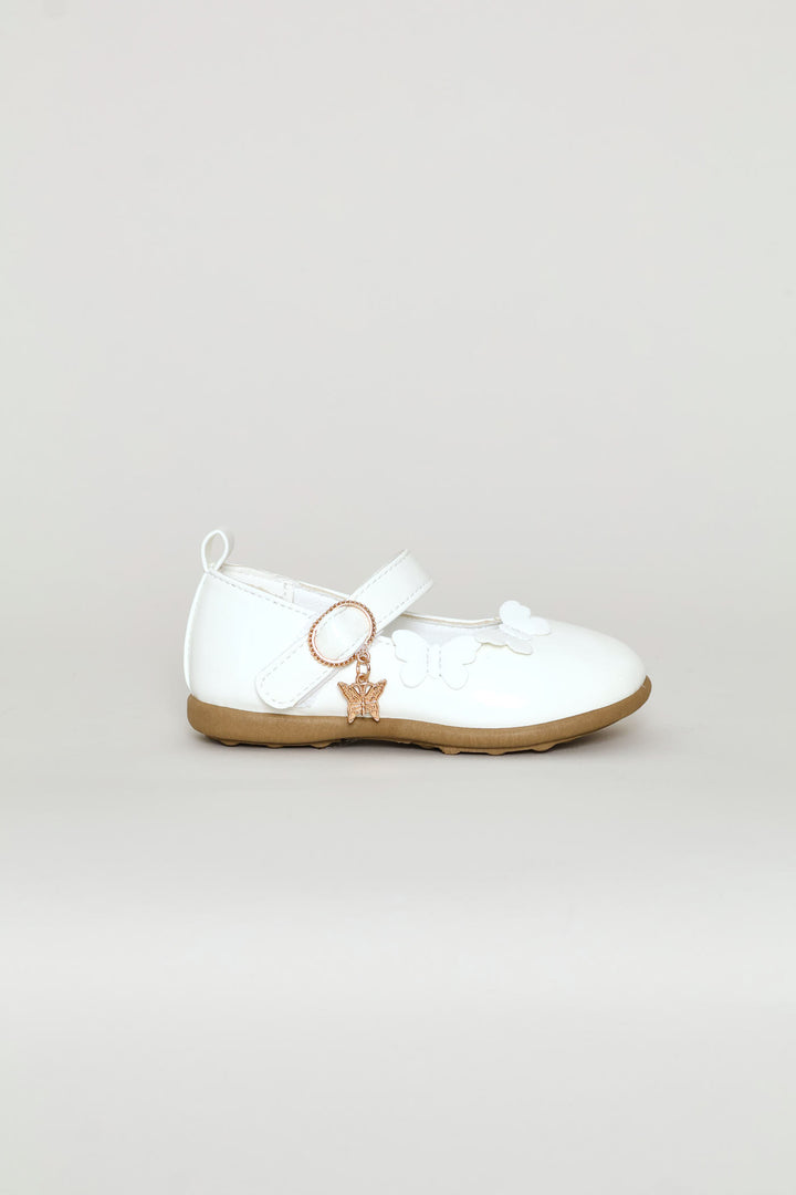 Pre-Girls Butterfly Charm Comfort Pump - White