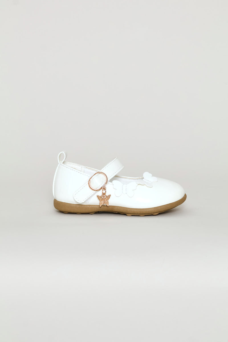 Pre-Girls Butterfly Charm Comfort Pump - White