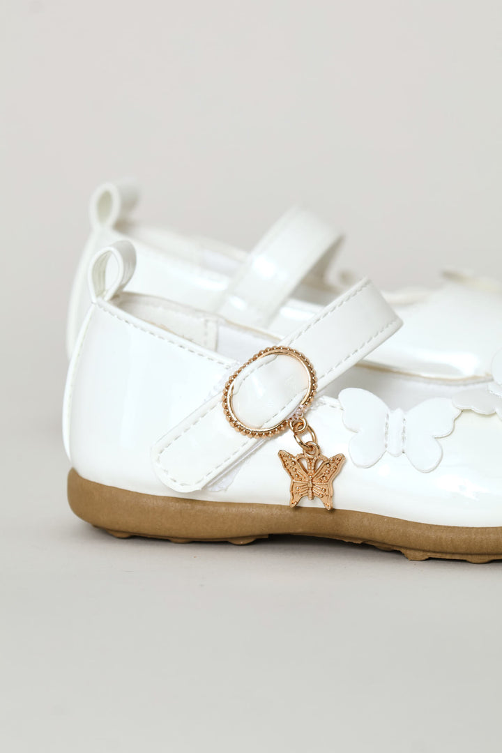Pre-Girls Butterfly Charm Comfort Pump - White