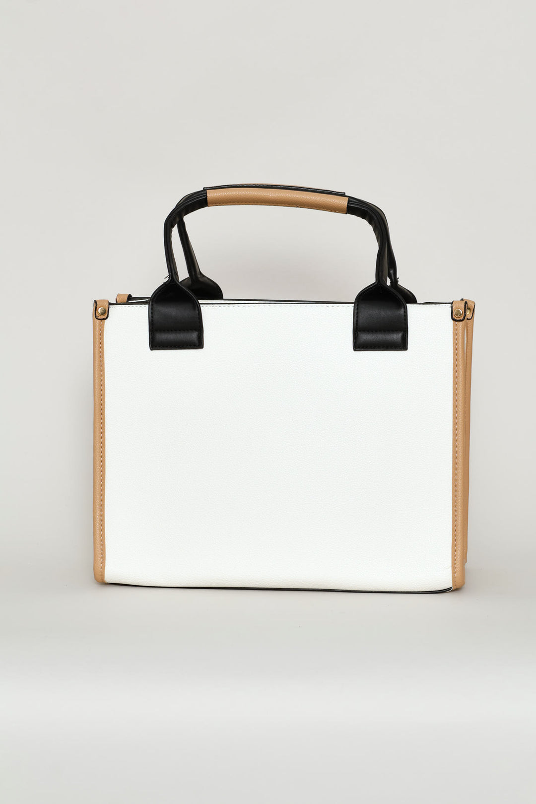 Colourblock Chain Detail Tote Bag - Cream