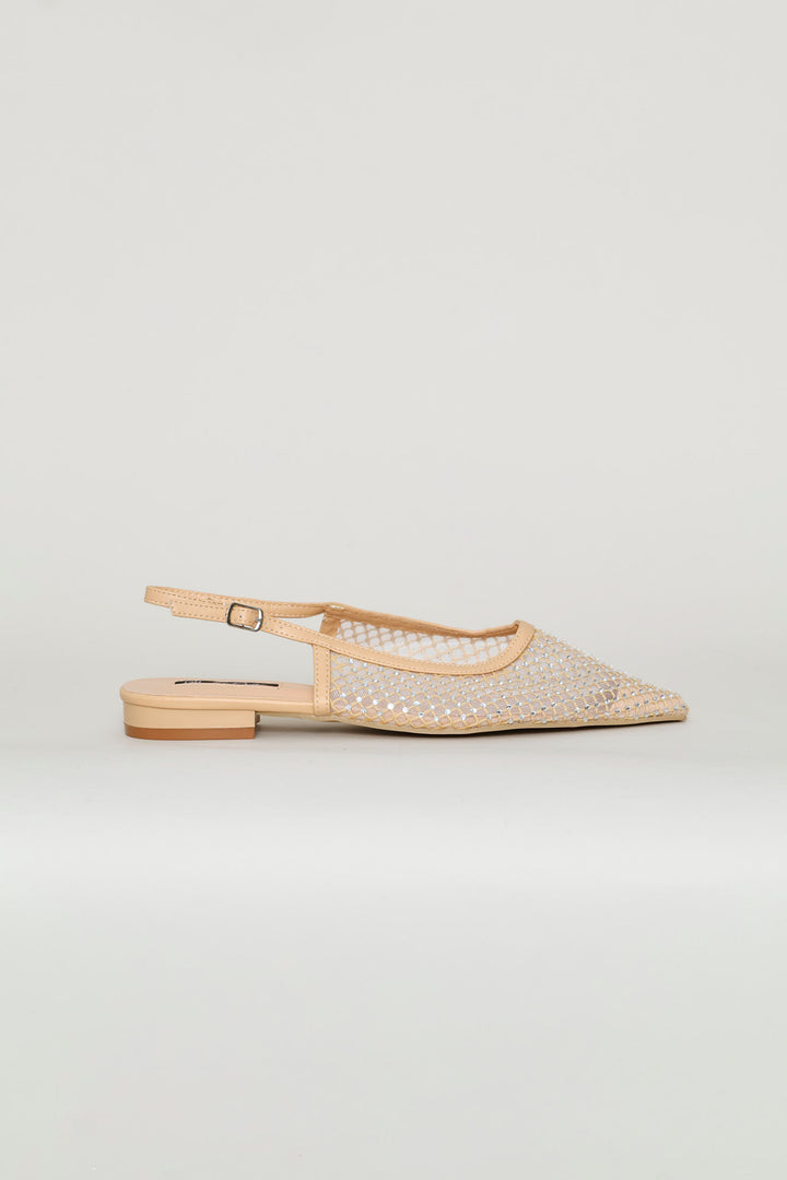 Diamante Mesh Slingback - Taupe