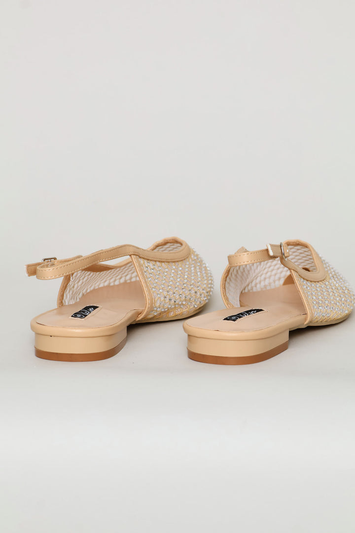 Diamante Mesh Slingback - Taupe