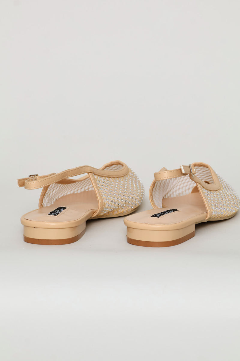 Diamante Mesh Slingback - Taupe
