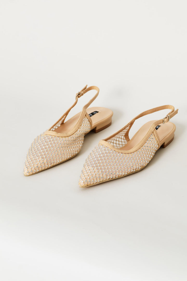 Diamante Mesh Slingback - Taupe