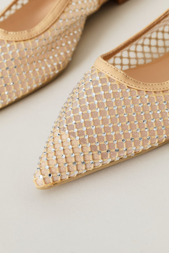 Diamante Mesh Slingback - Taupe