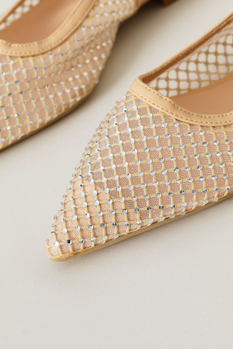 Diamante Mesh Slingback - Taupe