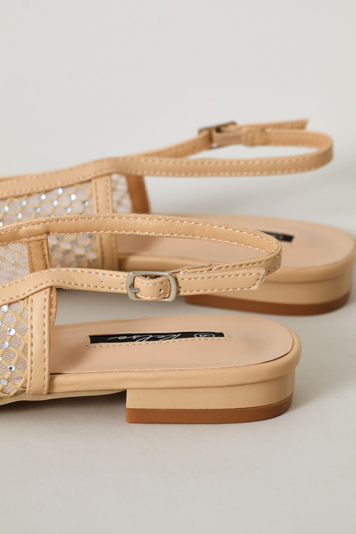 Diamante Mesh Slingback - Taupe