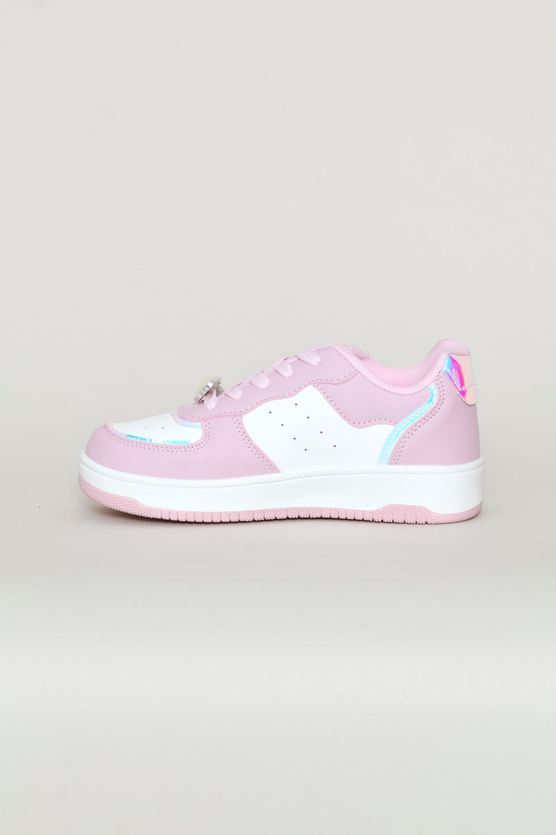 Girls Heart Trim Court Sneaker - Pink