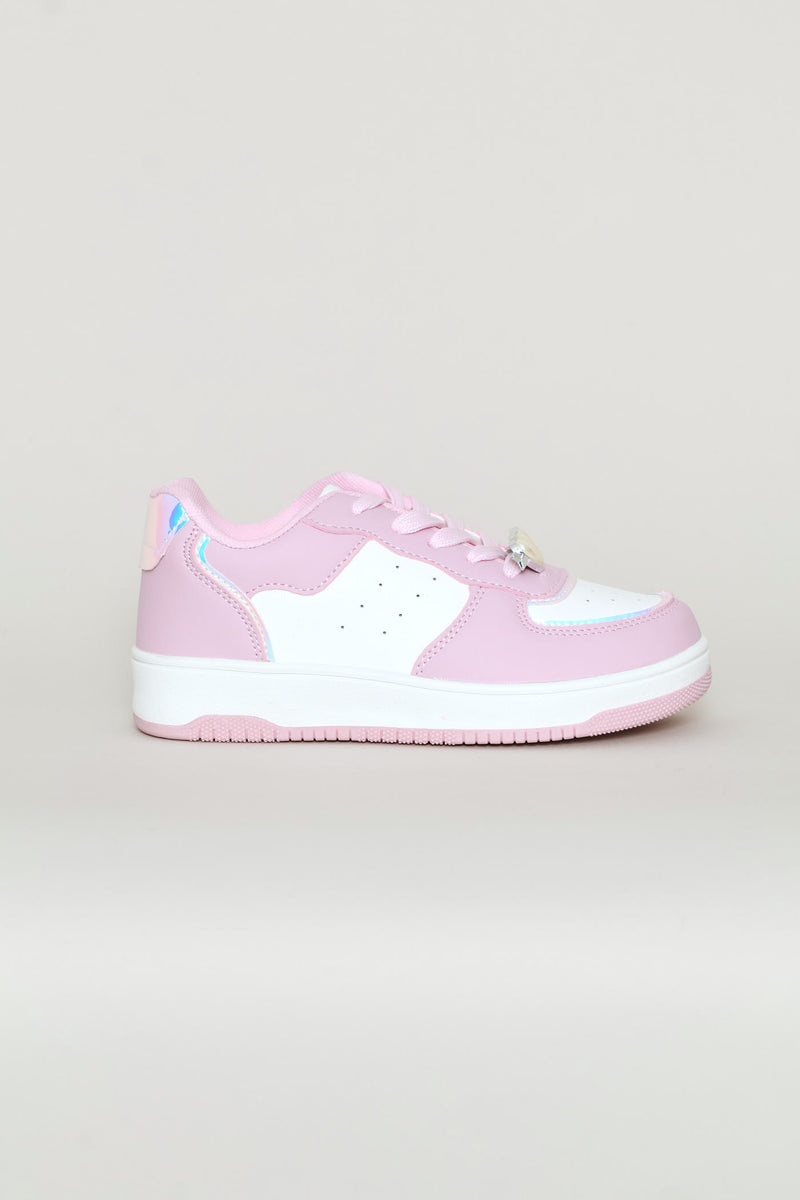 Girls Heart Trim Court Sneaker - Pink