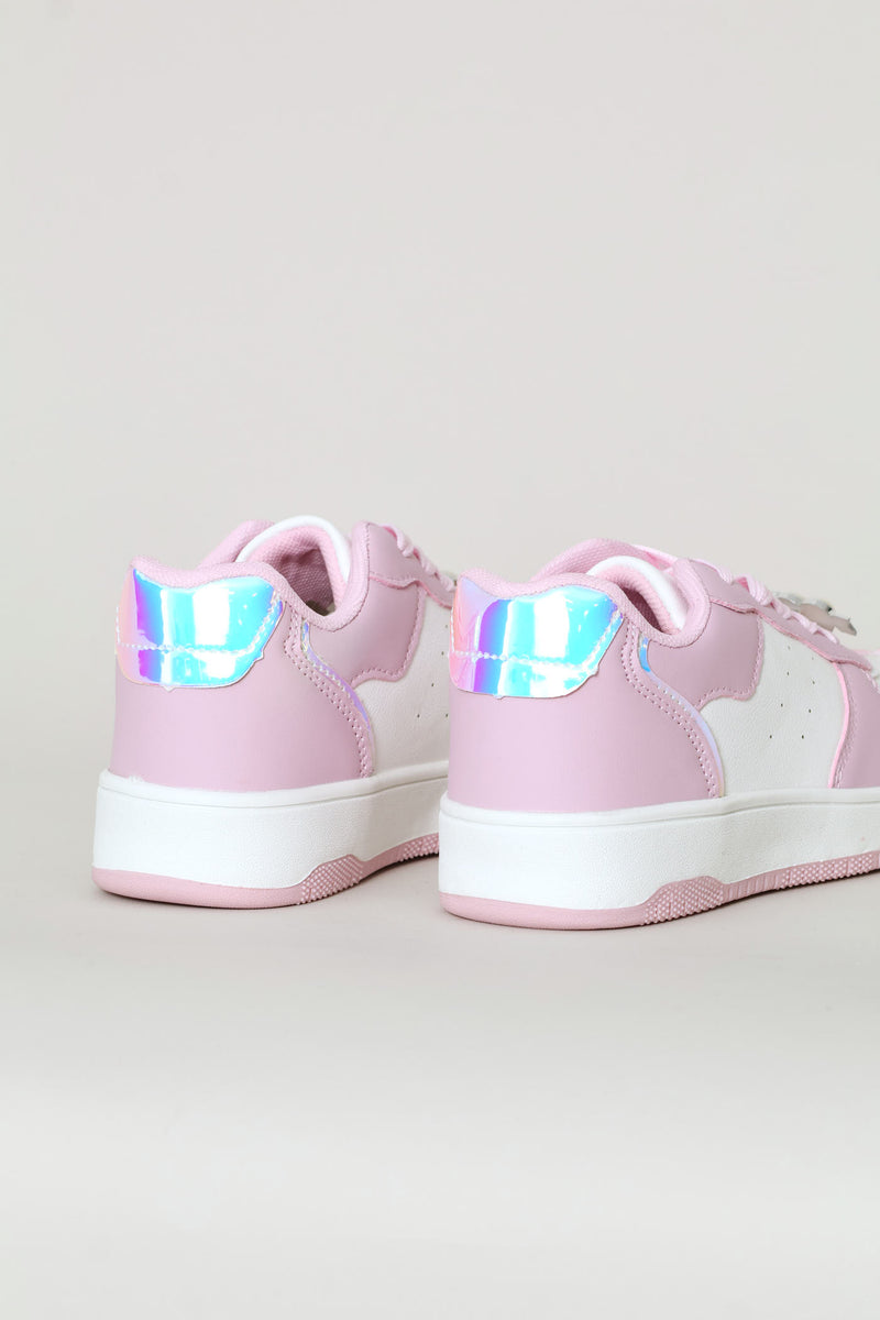 Girls Heart Trim Court Sneaker - Pink