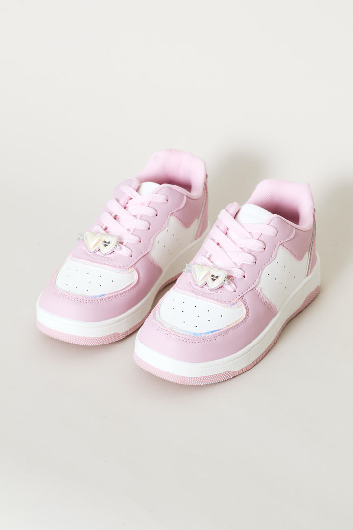 Girls Heart Trim Court Sneaker - Pink
