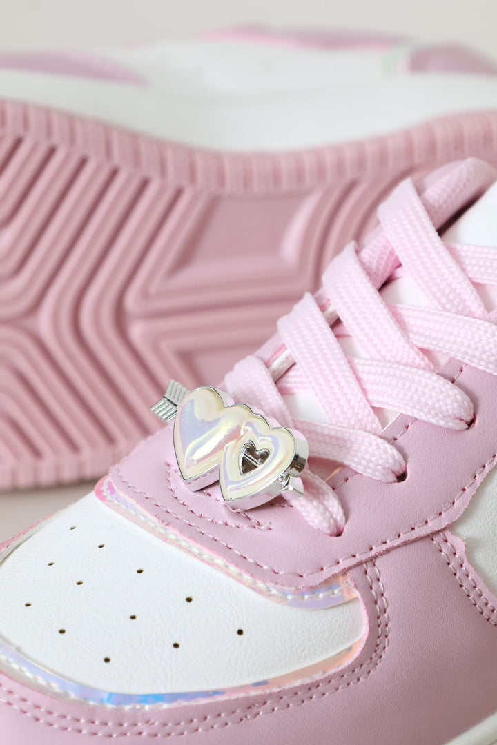 Girls Heart Trim Court Sneaker - Pink