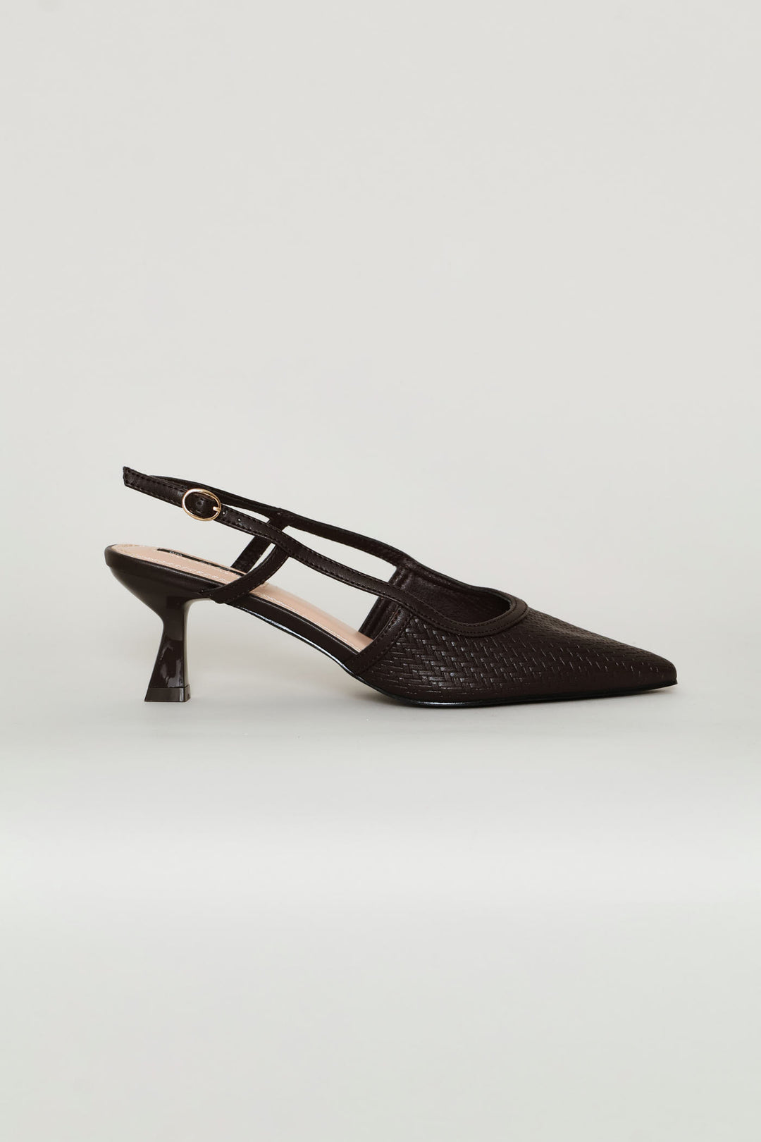 Weave Pointy Slingback Heel - Chocolate