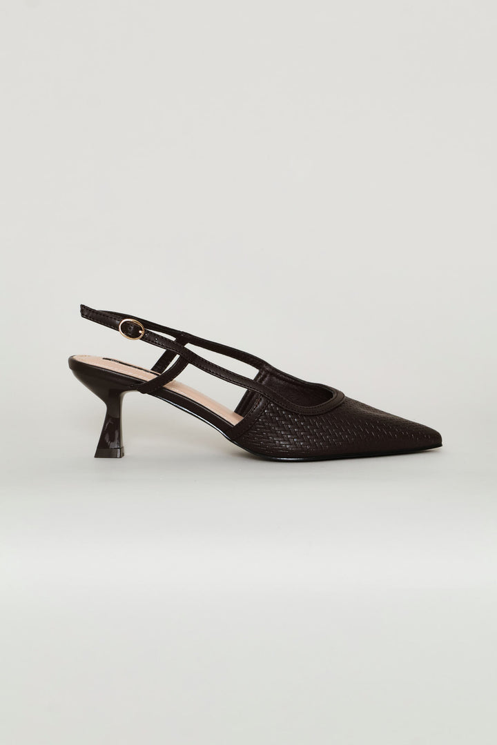 Weave Pointy Slingback Heel - Chocolate