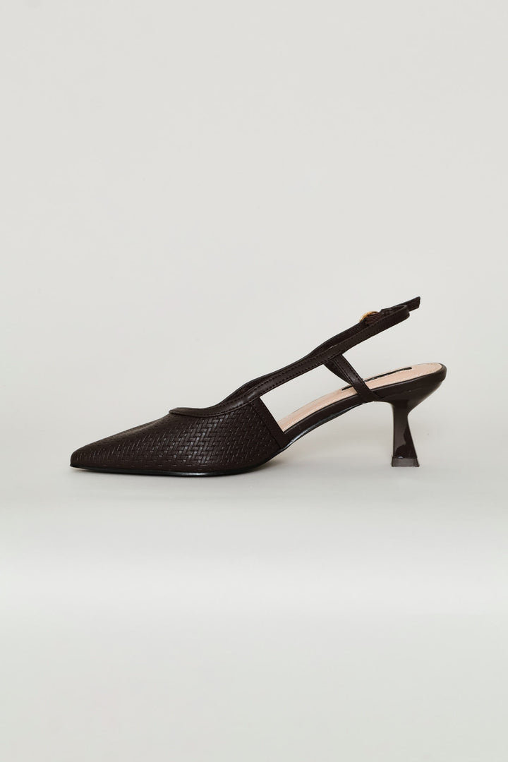 Weave Pointy Slingback Heel - Chocolate