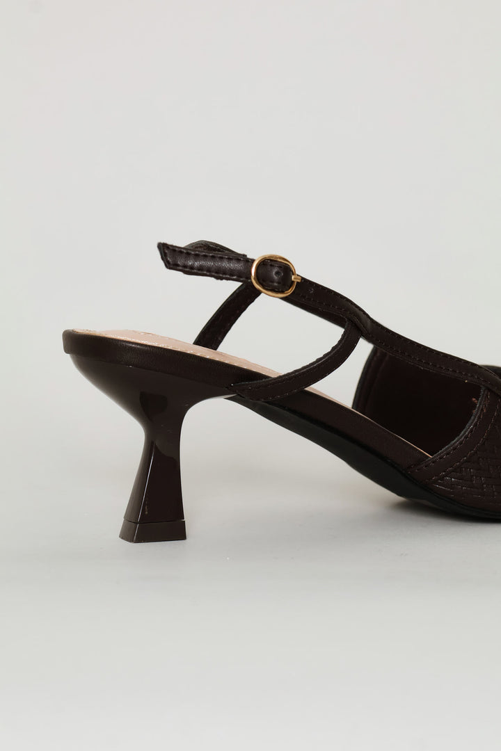 Weave Pointy Slingback Heel - Chocolate