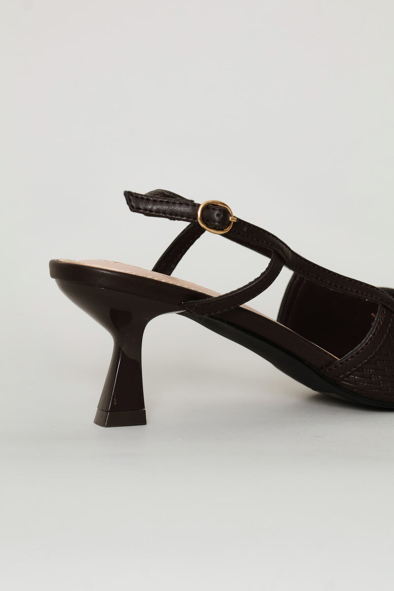 Weave Pointy Slingback Heel - Chocolate