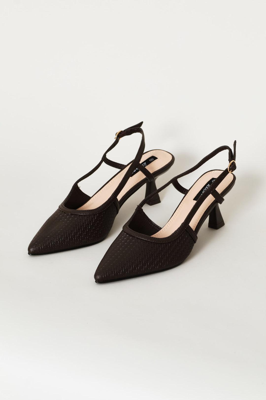 Weave Pointy Slingback Heel - Chocolate