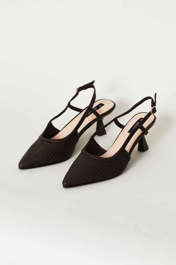Weave Pointy Slingback Heel - Chocolate