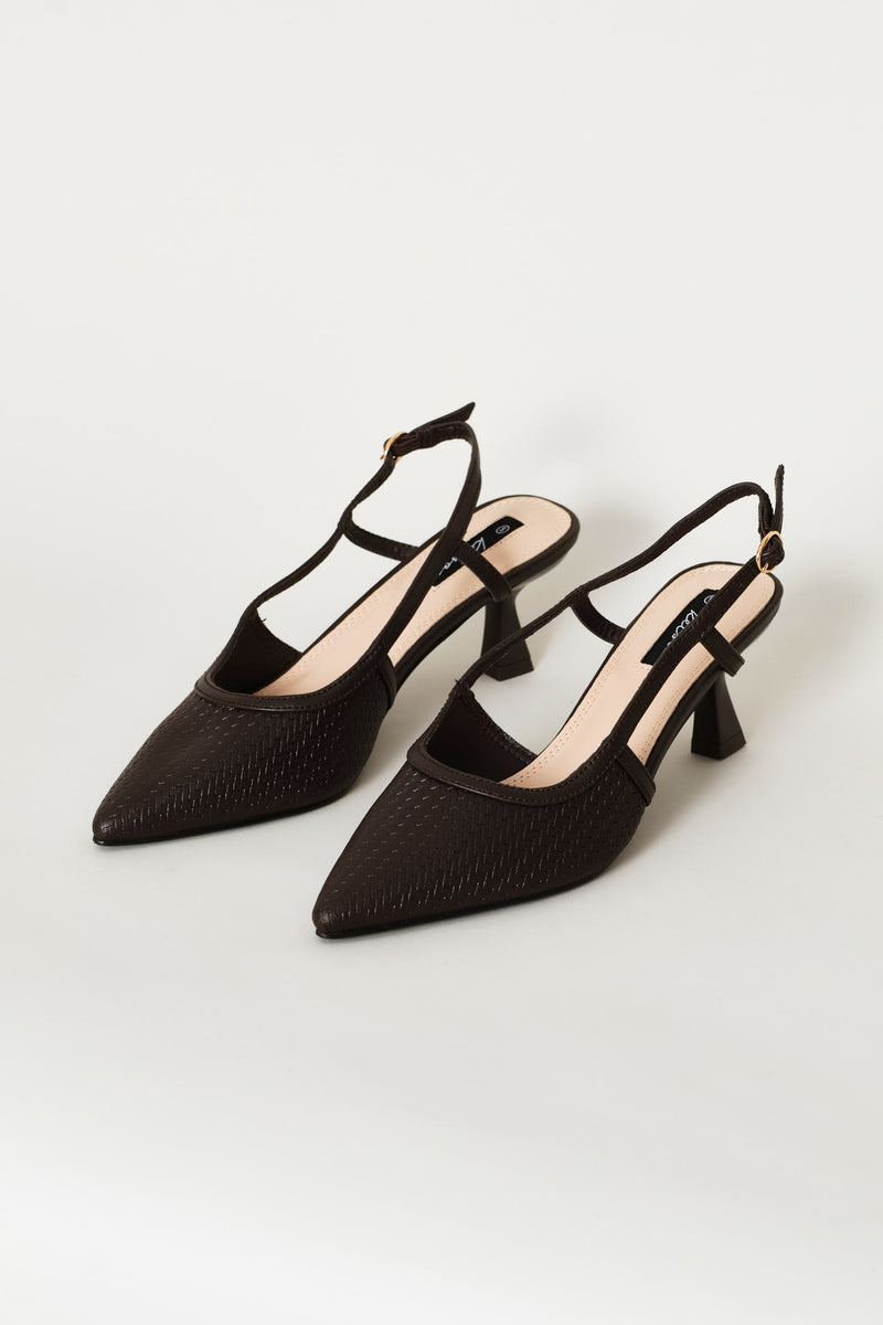 Weave Pointy Slingback Heel - Chocolate