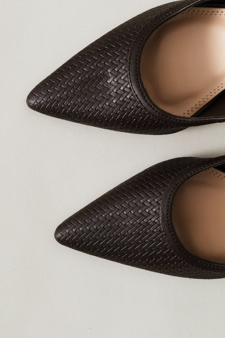 Weave Pointy Slingback Heel - Chocolate