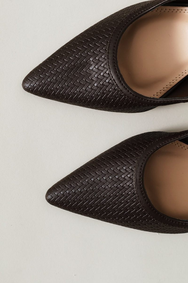 Weave Pointy Slingback Heel - Chocolate