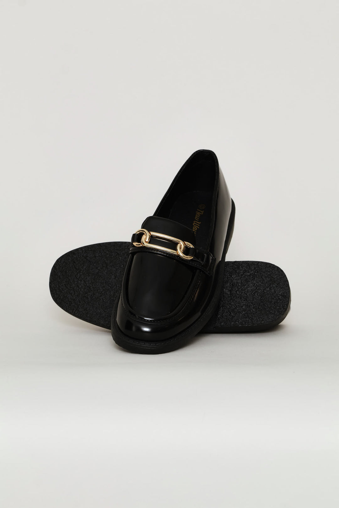 Girls Trim Detail Penny Moccasin - Black/Gold