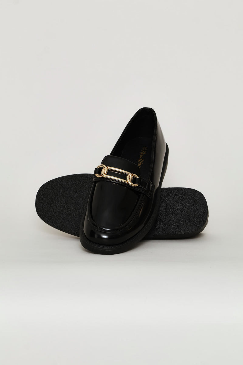 Girls Trim Detail Penny Moccasin - Black/Gold