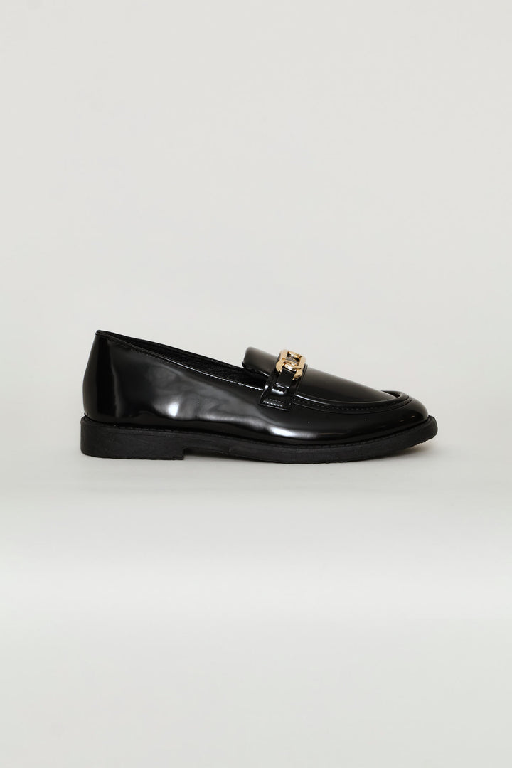Girls Trim Detail Penny Moccasin - Black/Gold