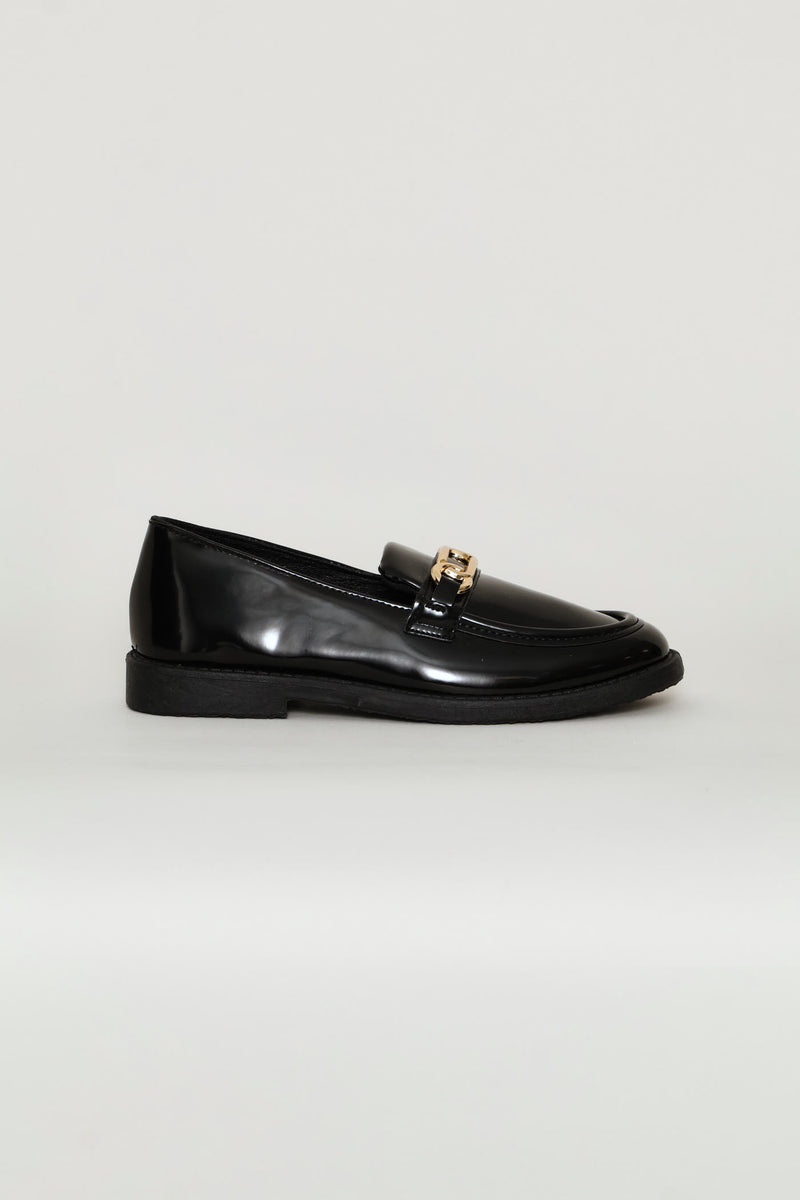 Girls Trim Detail Penny Moccasin - Black/Gold