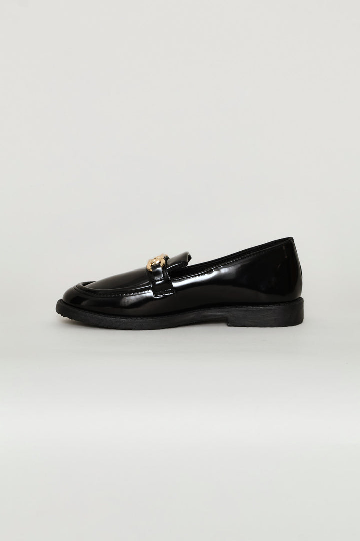 Girls Trim Detail Penny Moccasin - Black/Gold
