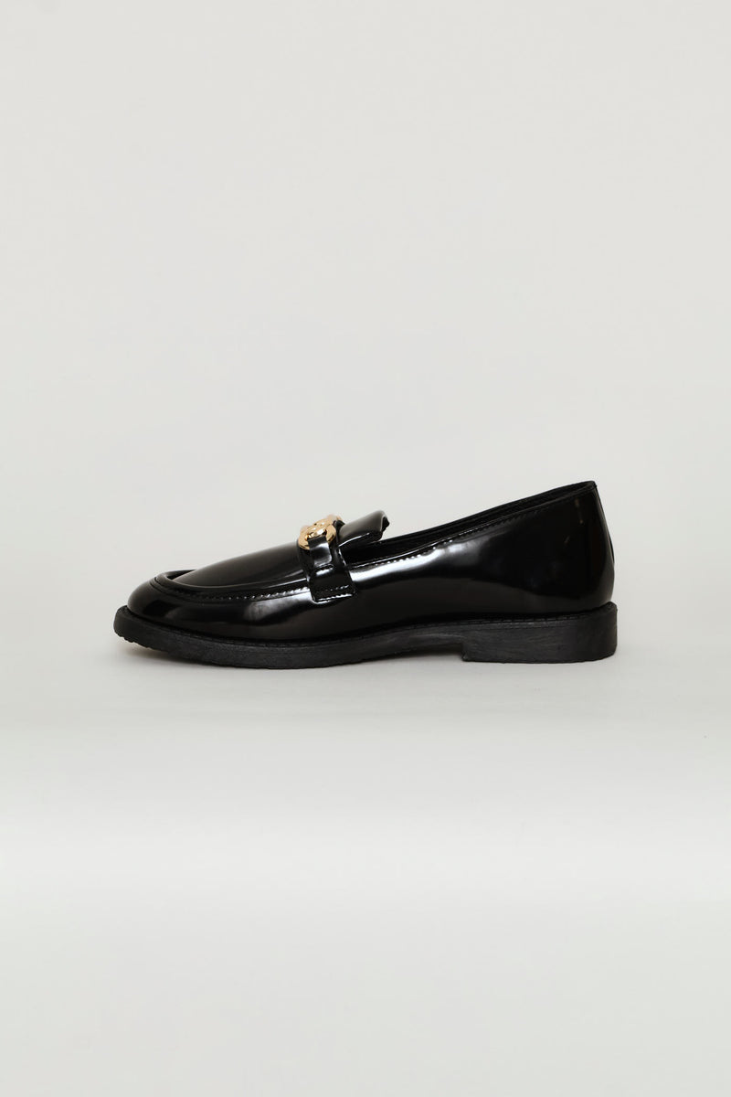 Girls Trim Detail Penny Moccasin - Black/Gold