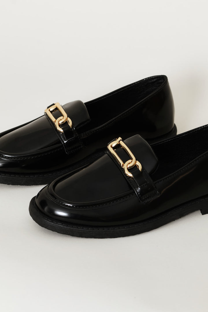 Girls Trim Detail Penny Moccasin - Black/Gold
