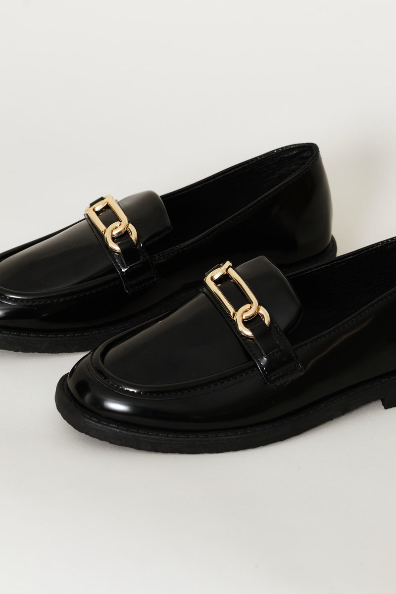Girls Trim Detail Penny Moccasin - Black/Gold