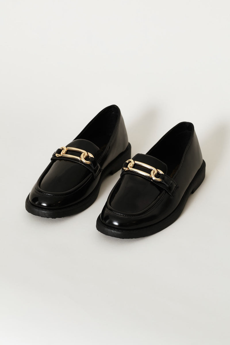 Girls Trim Detail Penny Moccasin - Black/Gold