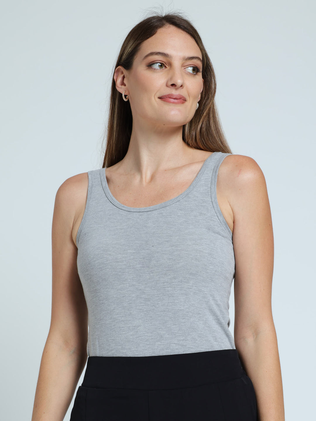 Seamless Cotton Lycra Tank Top - Grey Melange