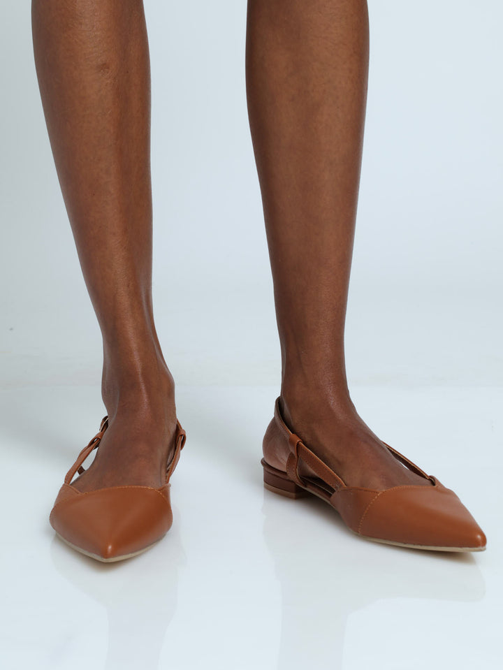 Pointed Slingback Push In Loafer - Tan