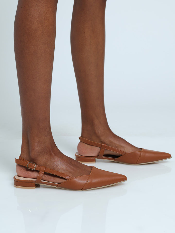 Pointed Slingback Push In Loafer - Tan