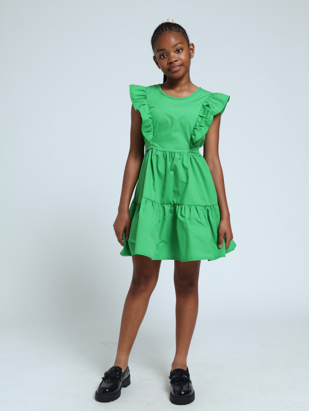 Girls Frill Tiered Pop Dress - Green