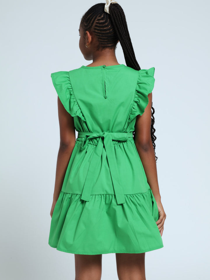 Girls Frill Tiered Pop Dress - Green