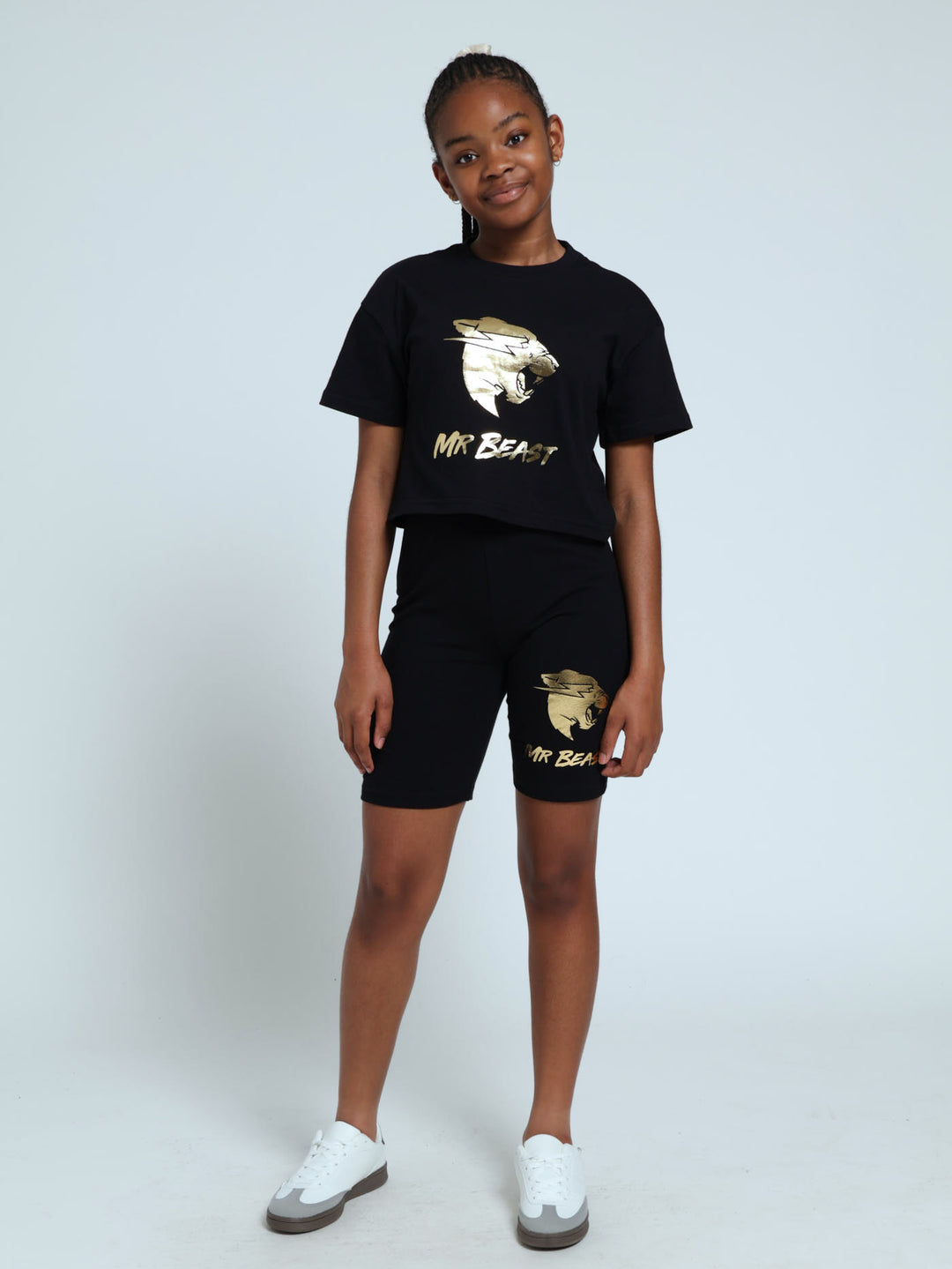 Girls Mr Beast Gold Boxy Tee - Black