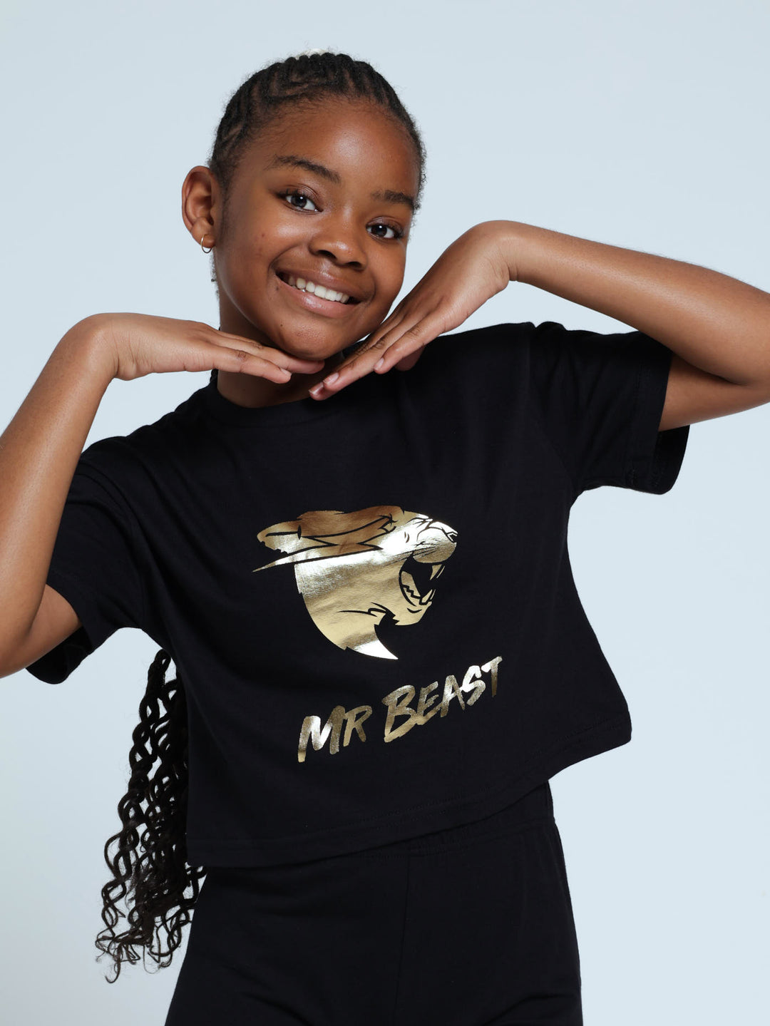 Girls Mr Beast Gold Boxy Tee - Black